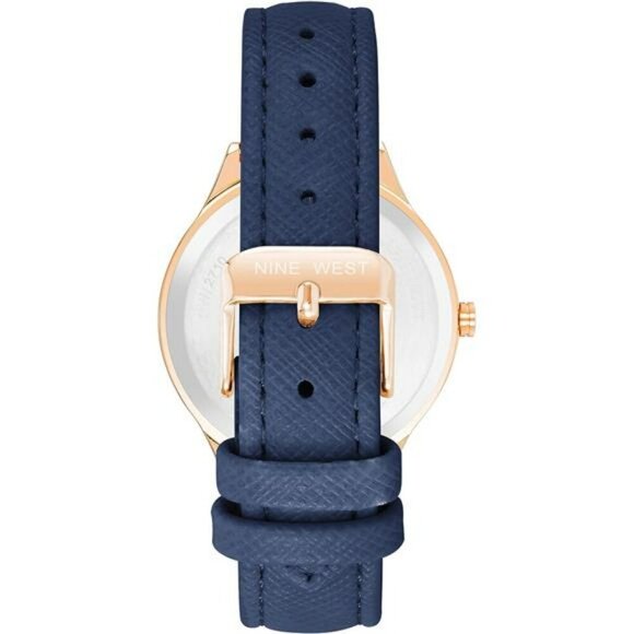 Womens navy blue strap watch rose gold face faux leather buckle analog watch - Picture 3 of 5